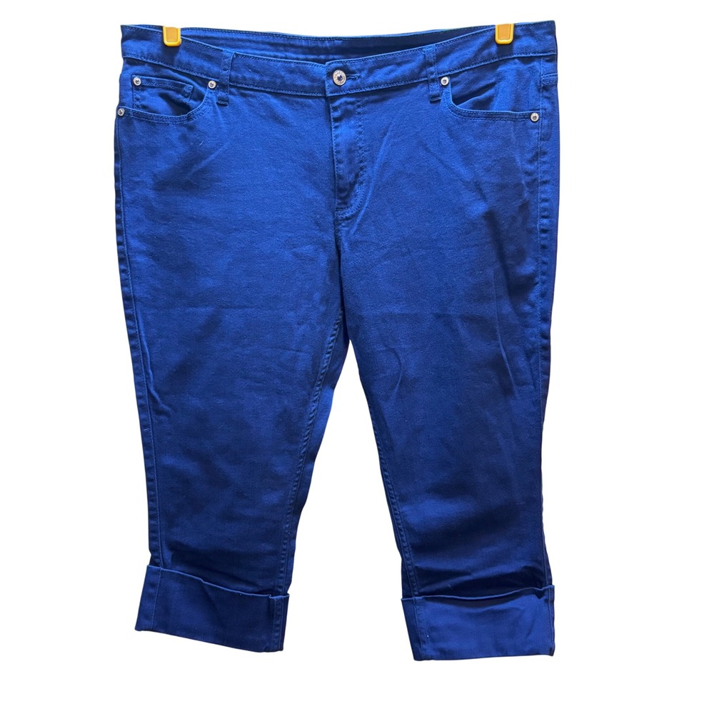 Bisou Bisou Blue Denim Capri Pants Womens Cropped Cuffed Jeans Mid Rise